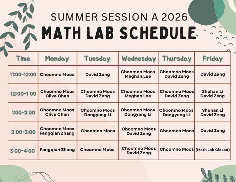 M26 Math Lab Schedule